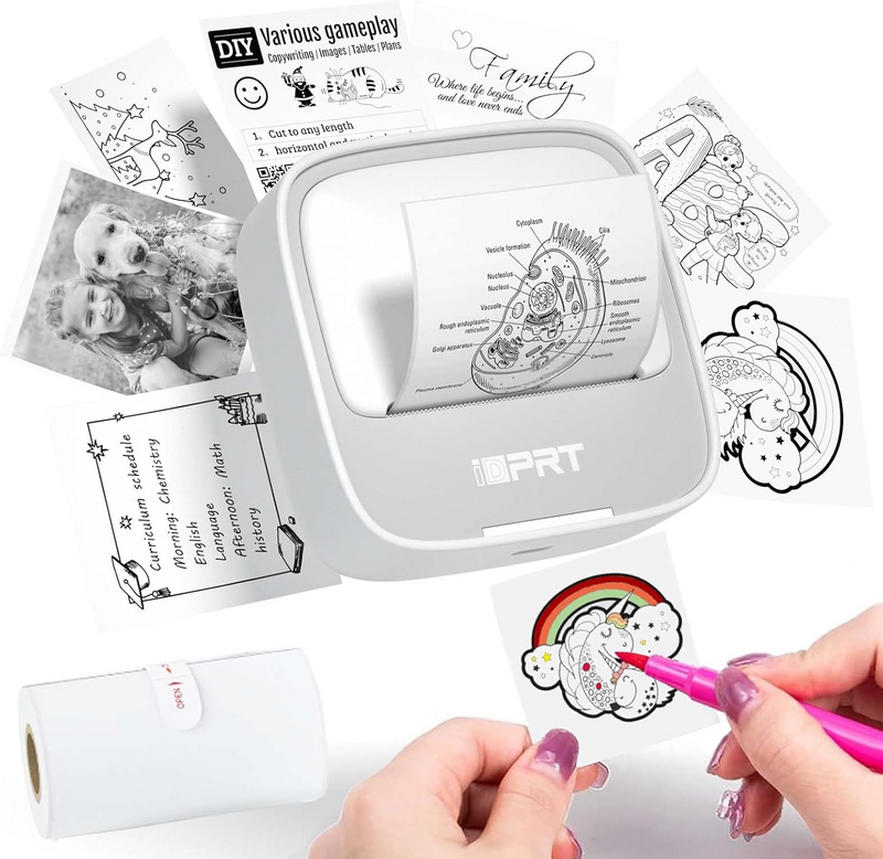 iDPRT S1 Inkless Mini Printer with 1 Roll Sticker Paper