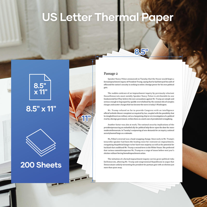 iDPRT Thermal Printer Paper, 200 Sheets US Letter 8.5 x 11 Inch, MT610 Thermal Paper,Compatible with iDPRT/HPRT/PRT Portable Printer and Other Thermal Document Printers