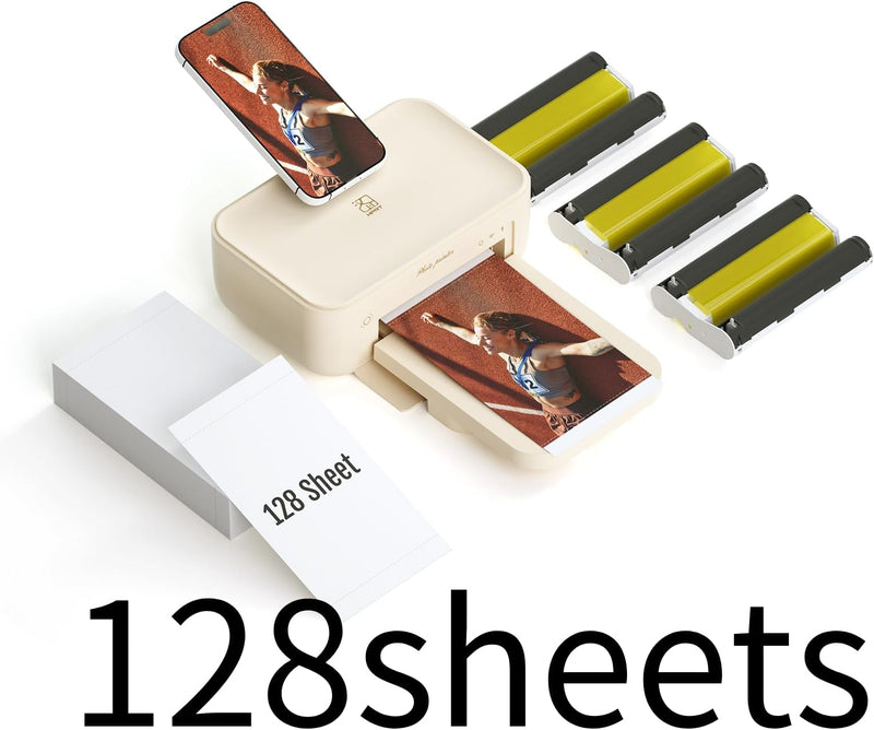 HPRT Photo Printer 4x6 with Photo Paper 128 Sheets and 3 Ribbon