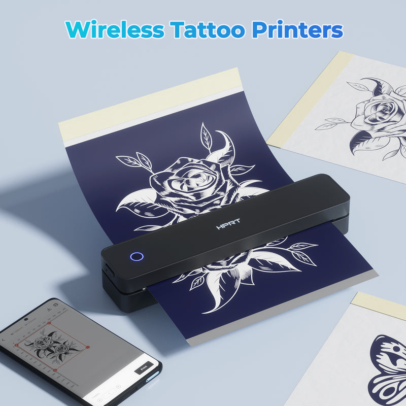 HPRT Wireless Tattoo Stencil Printer with 10 Transfer Sheets – Portable Thermal Tattoo Printer for Artists & Beginners (Black)