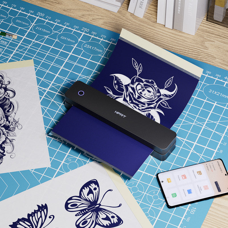 HPRT Wireless Tattoo Stencil Printer with 10 Transfer Sheets – Portable Thermal Tattoo Printer for Artists & Beginners (Black)