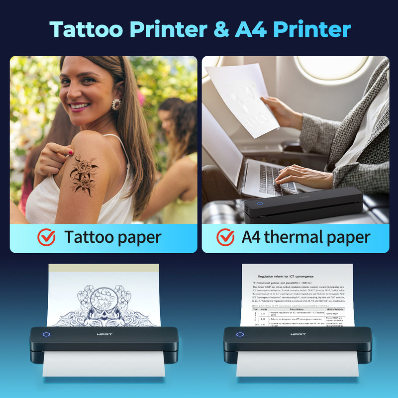 HPRT Wireless Tattoo Stencil Printer with 10 Transfer Sheets – Portable Thermal Tattoo Printer for Artists & Beginners (Black)