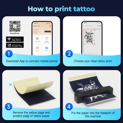 HPRT Wireless Tattoo Stencil Printer with 10 Transfer Sheets – Portable Thermal Tattoo Printer for Artists & Beginners (Black)