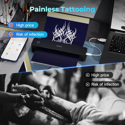HPRT Wireless Tattoo Stencil Printer with 10 Transfer Sheets – Portable Thermal Tattoo Printer for Artists & Beginners (Black)