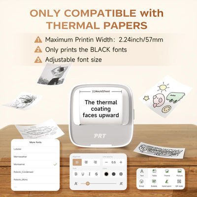 PRT S1 Inkless Mini Printer with 1 Roll Sticker Paper