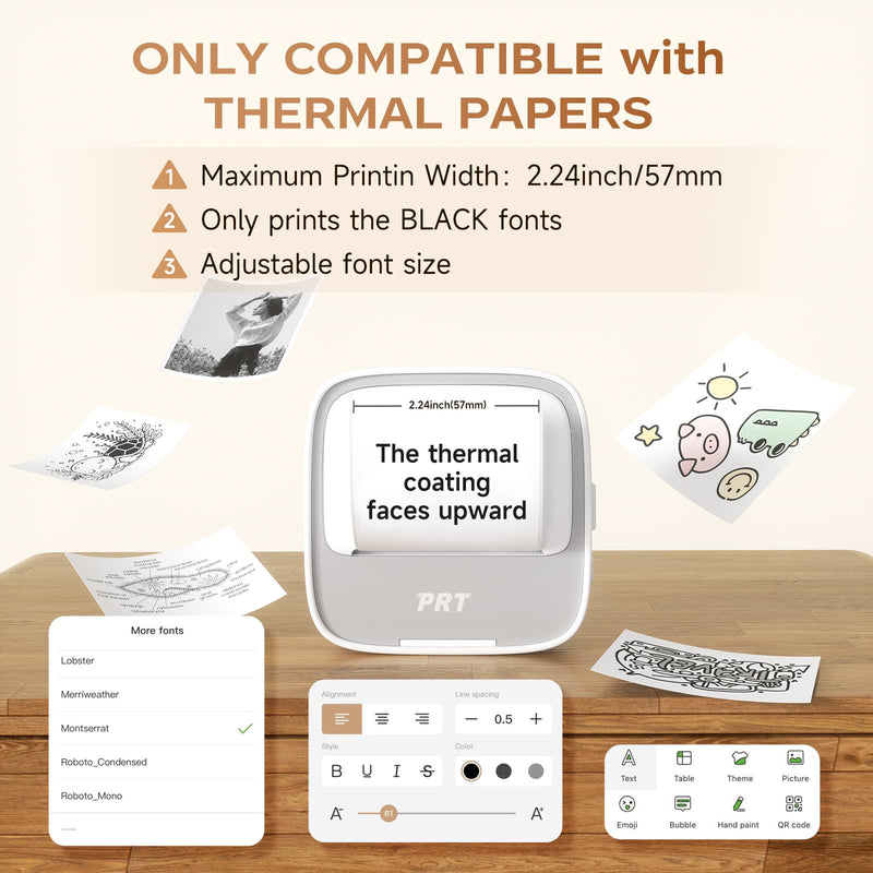 PRT S1 Inkless Mini Printer with 1 Roll Sticker Paper